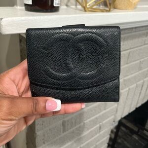 CHANEL Black Textured Leather Card Holder